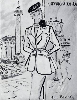 Illustration de Mode d'un mannequin sur La Place Vendôme, « La Femme Chic», 1950